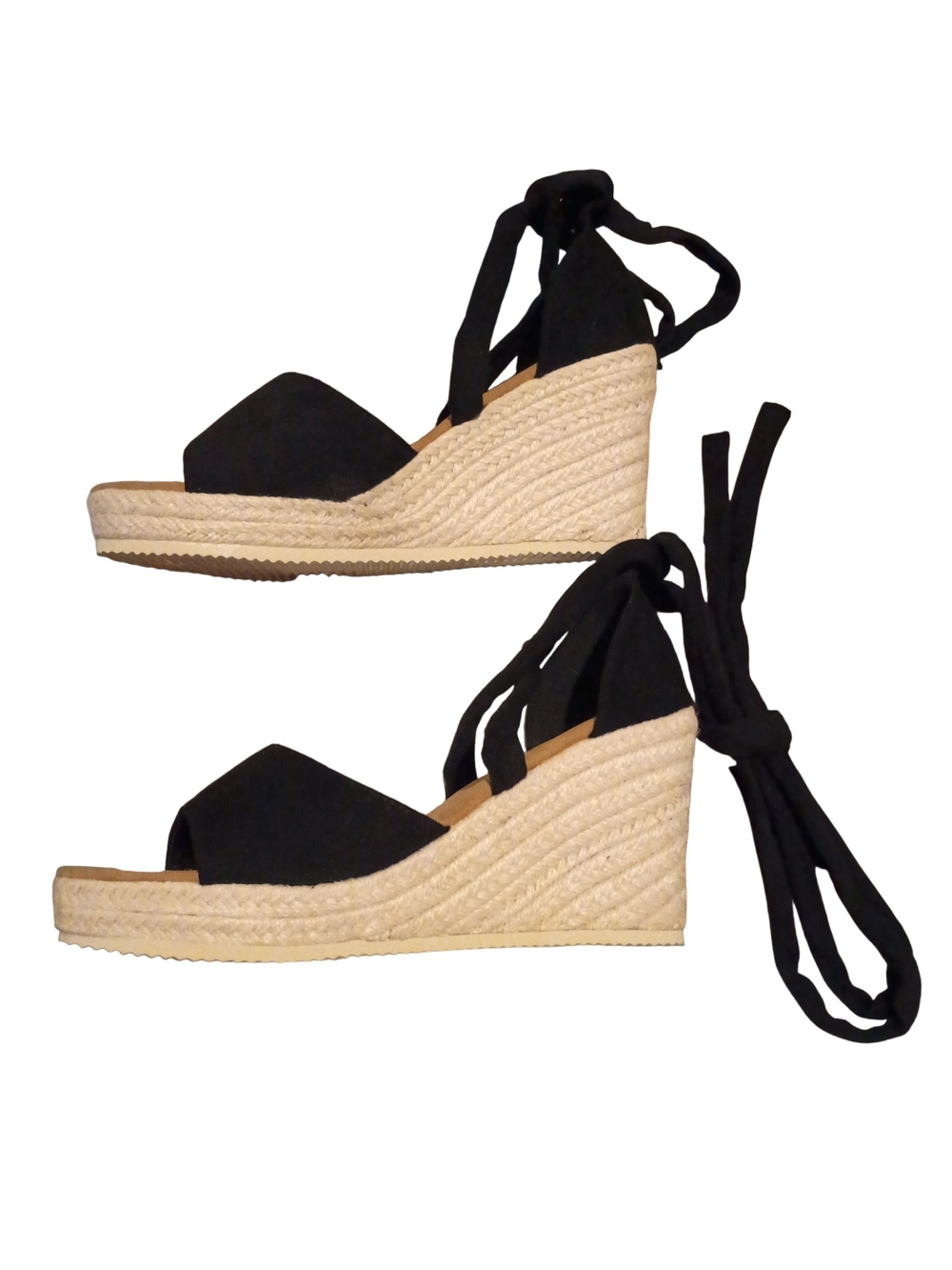Black Espadrille Wedge Sandals with Ankle Tie